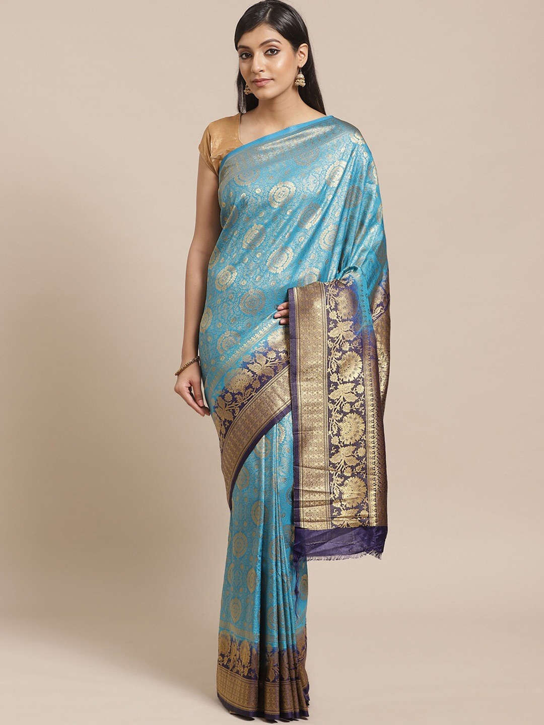 

KALINI Ethnic Motifs Woven Design Zari Saree, Blue