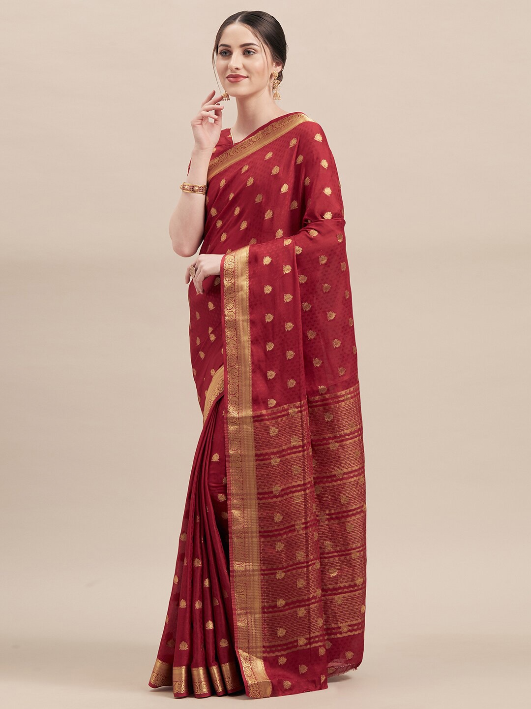 

KALINI Ethnic Motifs Woven Design Zari Saree, Maroon
