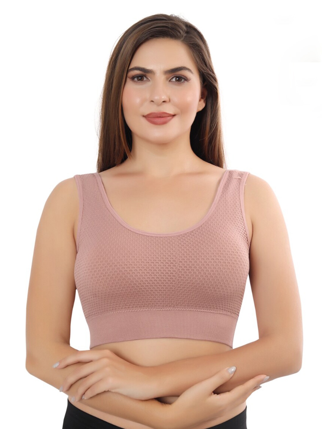 

FABLUK Rapid-Dry Anti Bacterial Workout Bra Full Coverage Non-Wired Lightly Padded, Brown