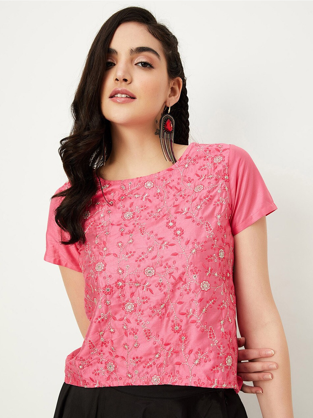 

max Floral Embroidered Regular Top, Pink