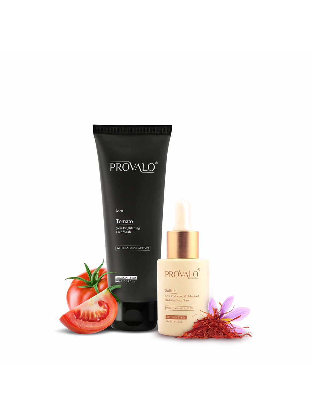 

PROVALO Men Set Of 2 Tomato Face Wash-100ml & Saffron & Hyaluronic Acid Face Serum- 30ml, Black