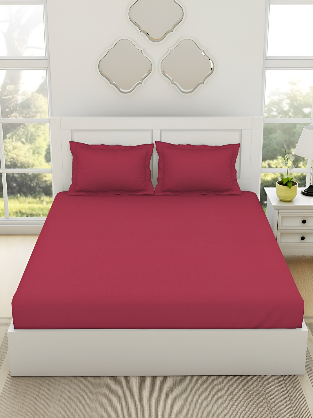 

SPACES Red 144 TC Cotton King Bedsheet with 2 Pillow Covers
