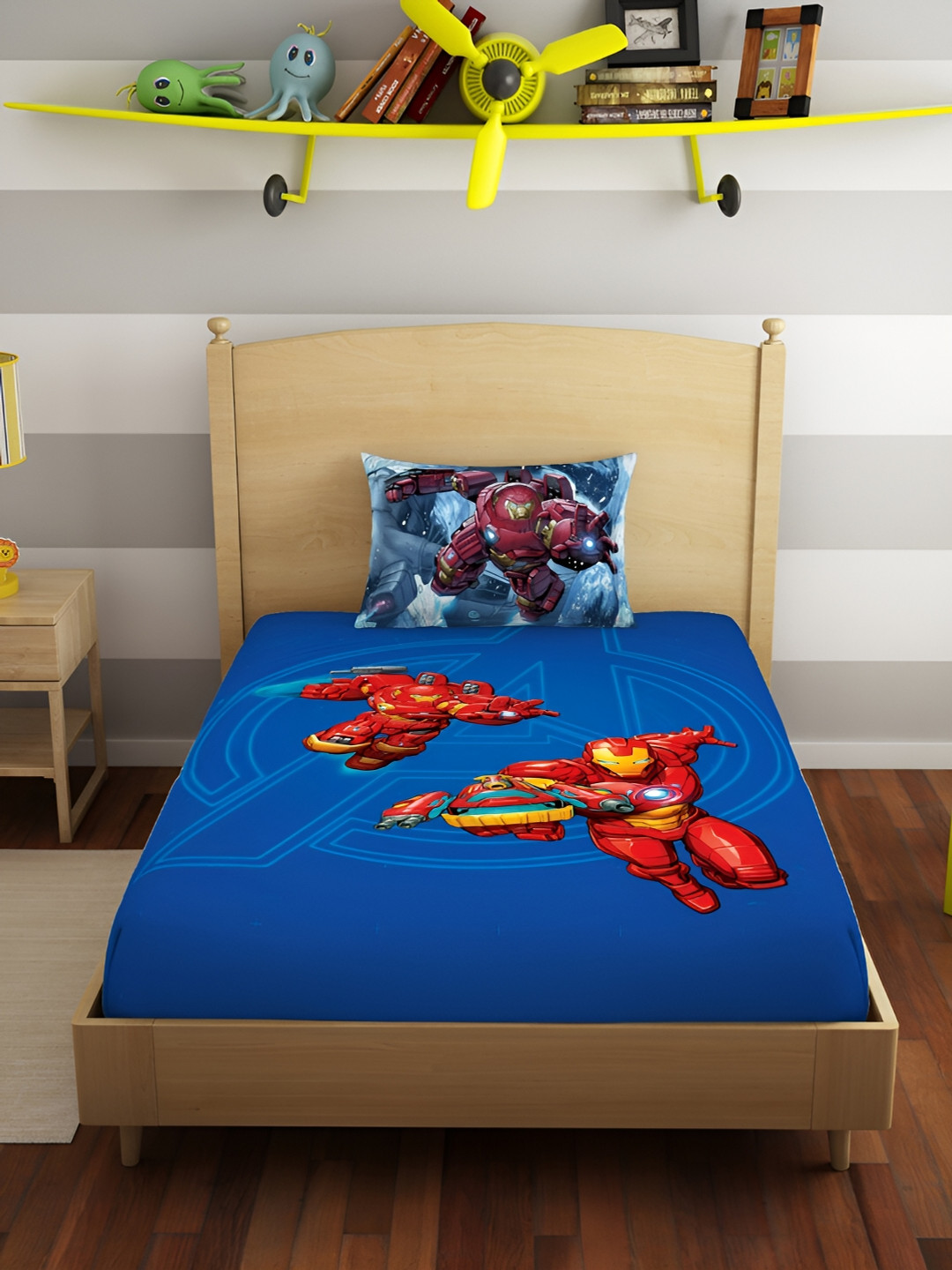 

SPACES Blue & Red Marvel Iron Man Cotton 180 TC Single Bedsheet With 1 Pillow Cover