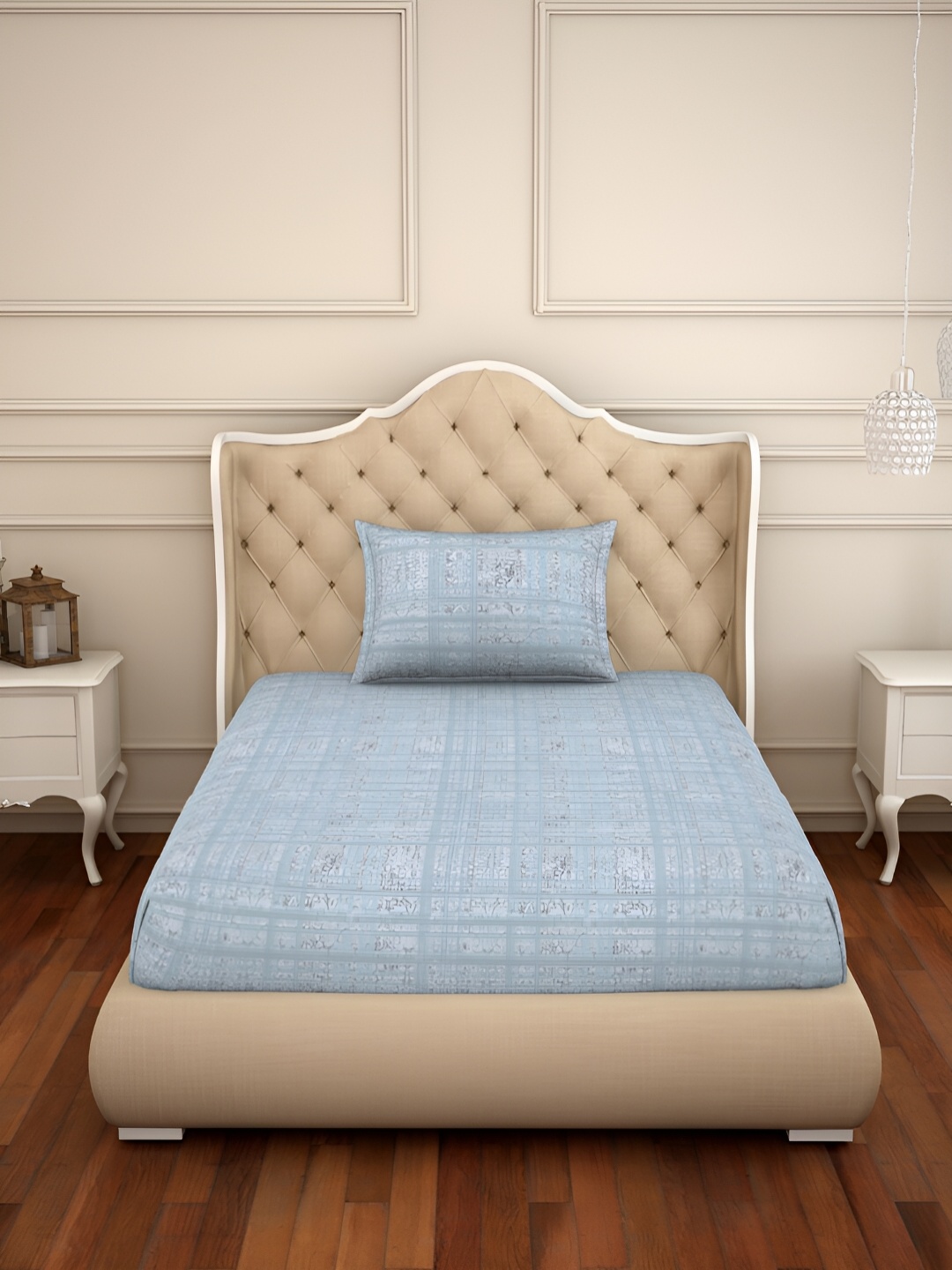 

SPACES Adonia Grey & Blue Floral Cotton 144 TC Single Bedsheet With 1 Pillow Cover