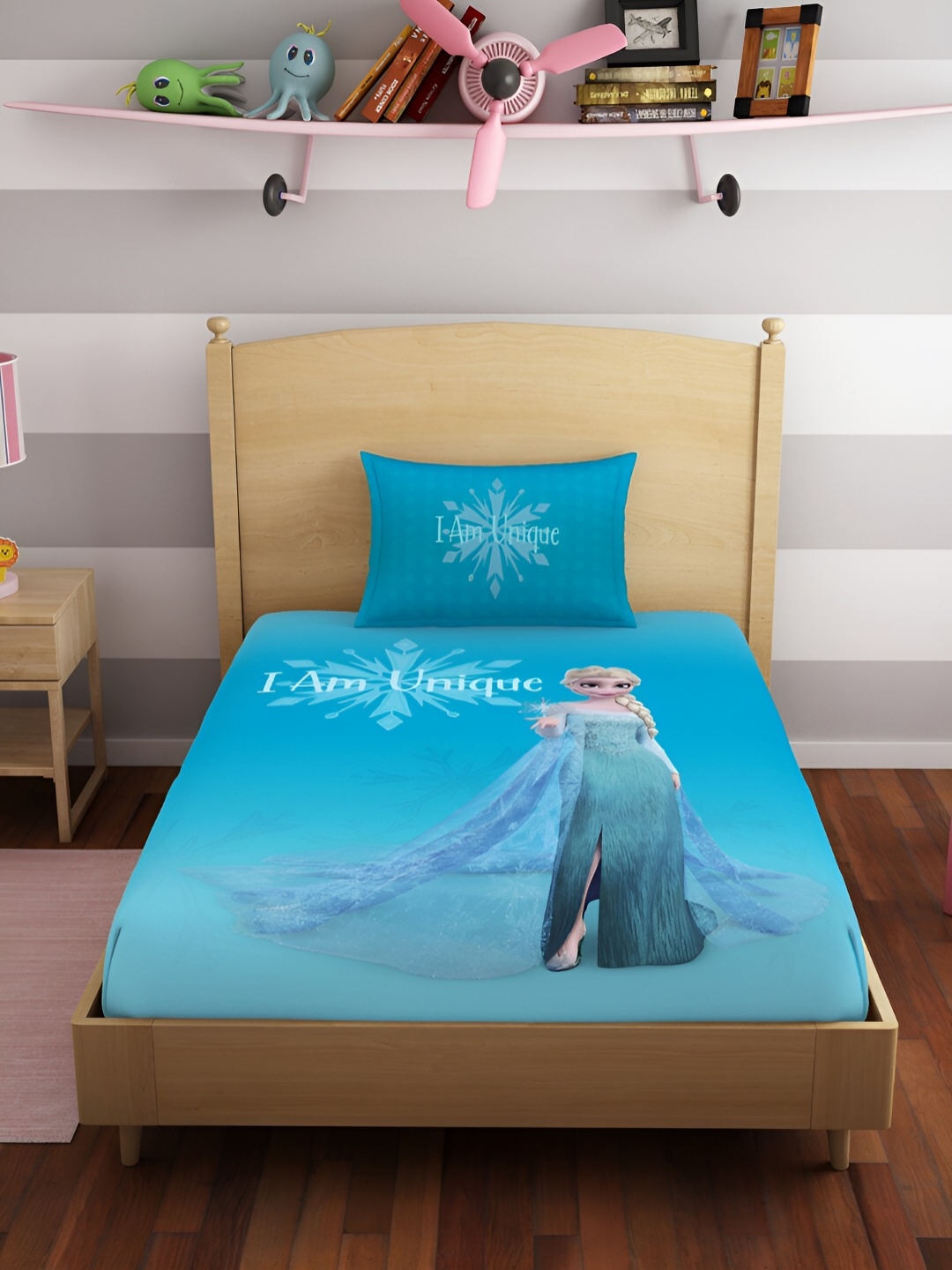 

SPACES Blue Disney Frozen Cotton 180 TC Single Bedsheet With 1 Pillow Cover