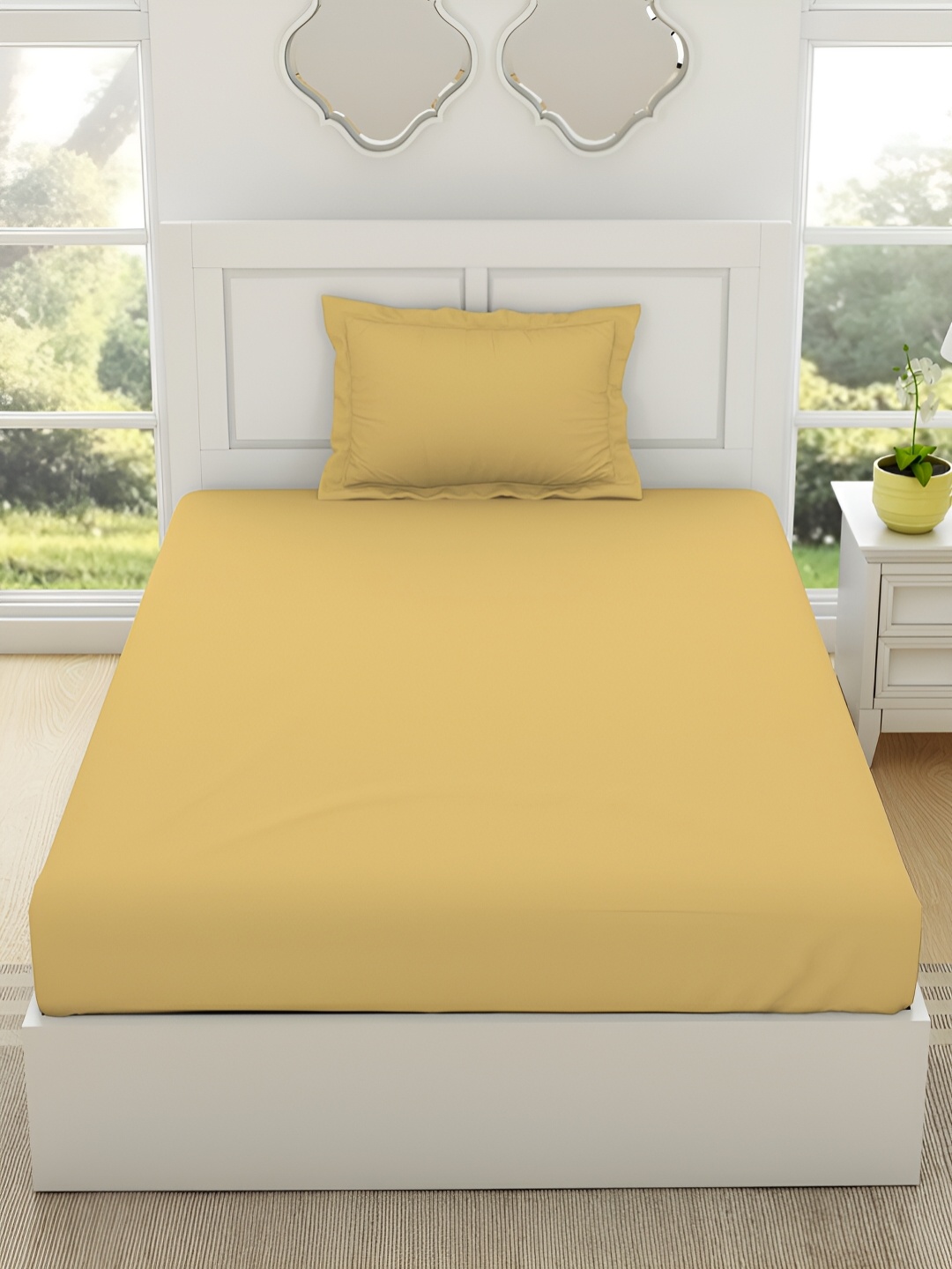 

SPACES Everyday Essentials Yellow Cotton 144 TC Single Bedsheet With 1 Pillow Cover