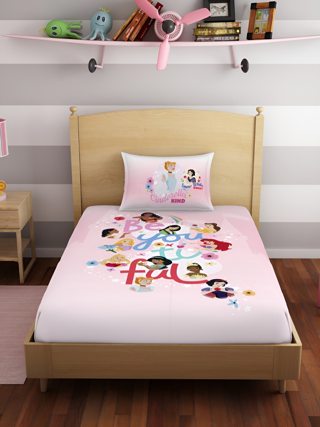 

SPACES Pink & Red Disney Princess Cotton 180 TC Single Bedsheet With 1 Pillow Cover