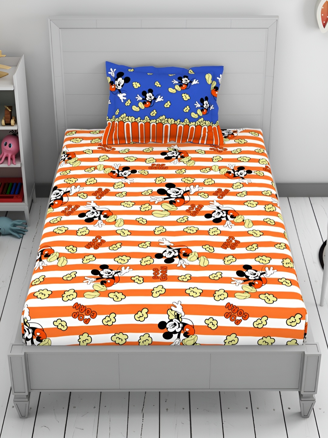 

Welspun Orange & White Cartoon Characters 144 TC Single Bedsheet with 1 Pillow Cover