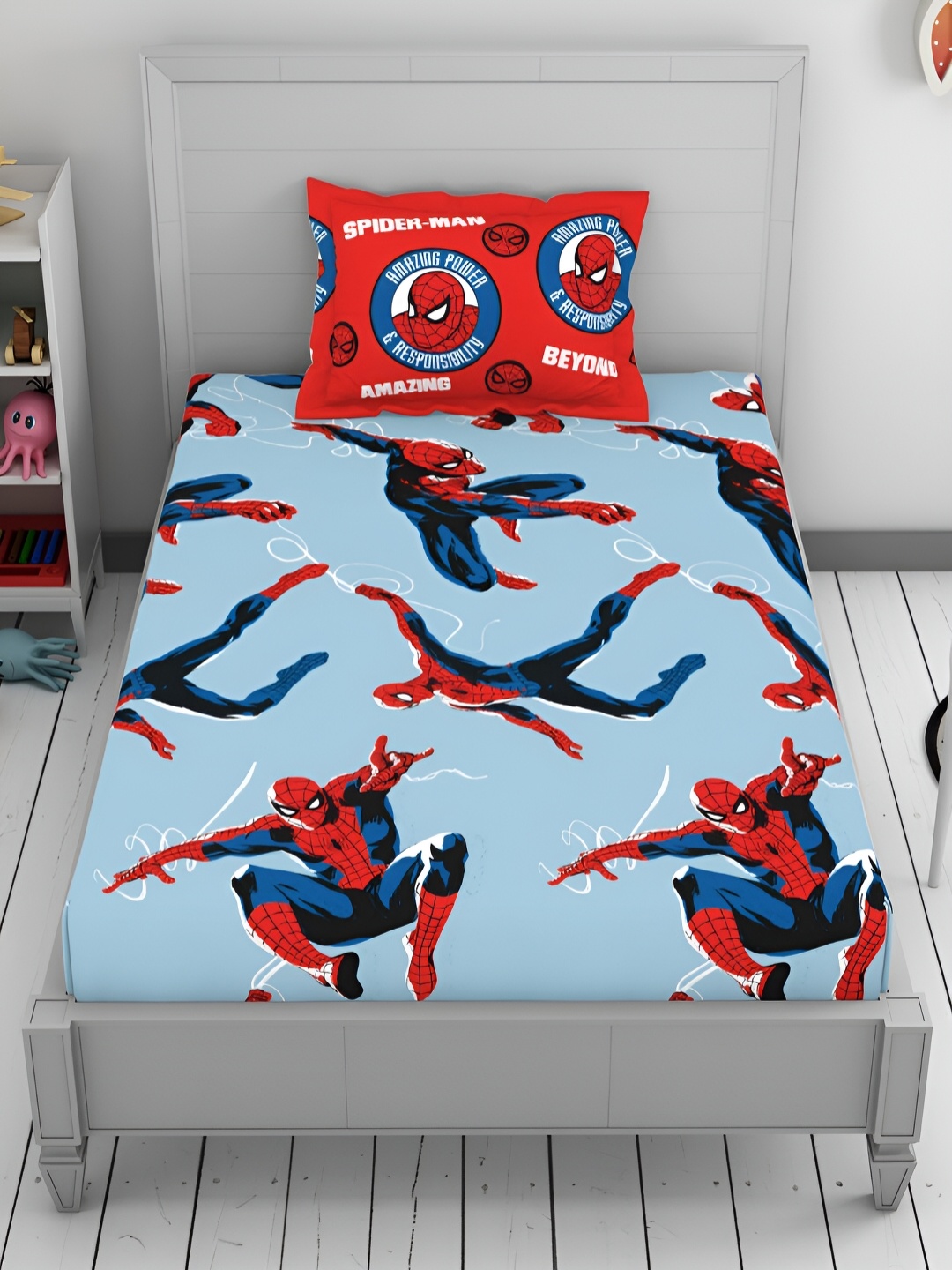 

Welspun Blue & Red Cartoon Characters Printed 144 TC Single Bedsheet with 1 Pillow Cover