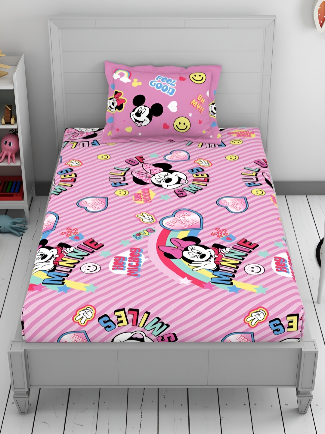 

Welspun Pink & Blue Cartoon Characters Printed 144 TC Single Bedsheet with 1 Pillow Cover