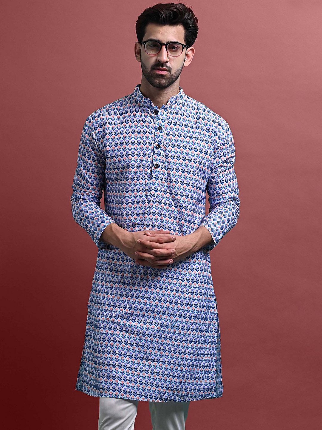 

VESHAM Floral Printed Straight Kurta, Blue
