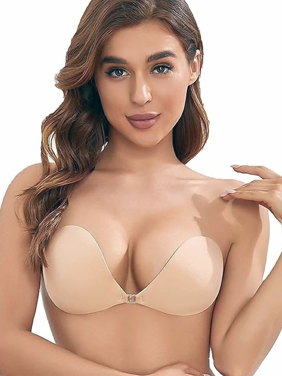 

FOLIYAJ Self Adhesive Backless Fabric Stick-On Bra, Brown