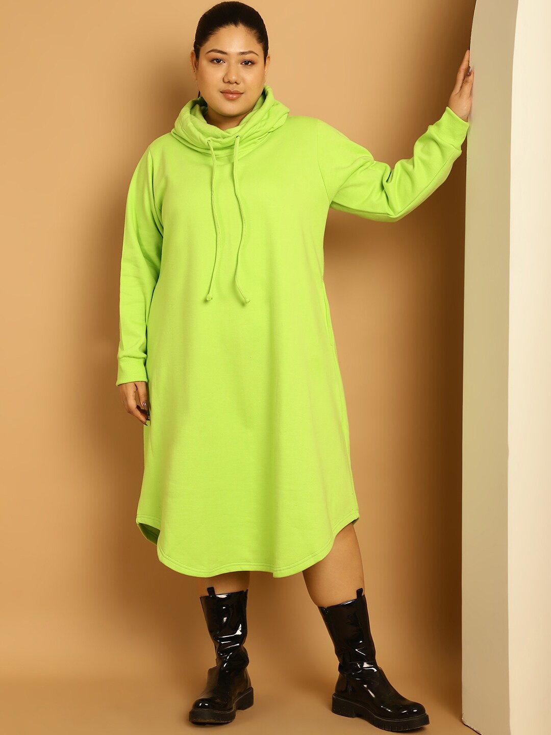 

theRebelinme Plus Size Hooded Midi Jumper Dress, Fluorescent green