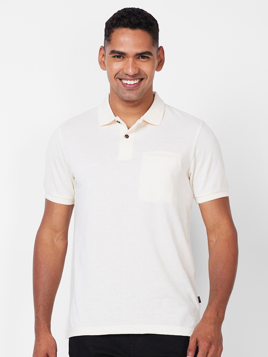 

CELSIUS Polo Collar Short Regular Sleeves Pockets Cotton Casual T-shirt, Cream