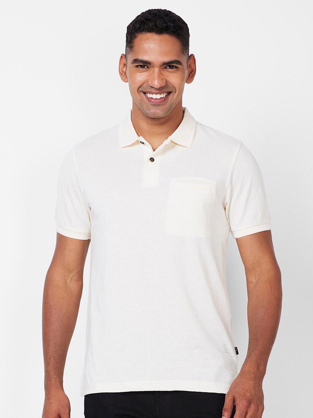 

CELSIUS Polo Collar Short Regular Sleeves Pockets Cotton Casual T-shirt, Cream
