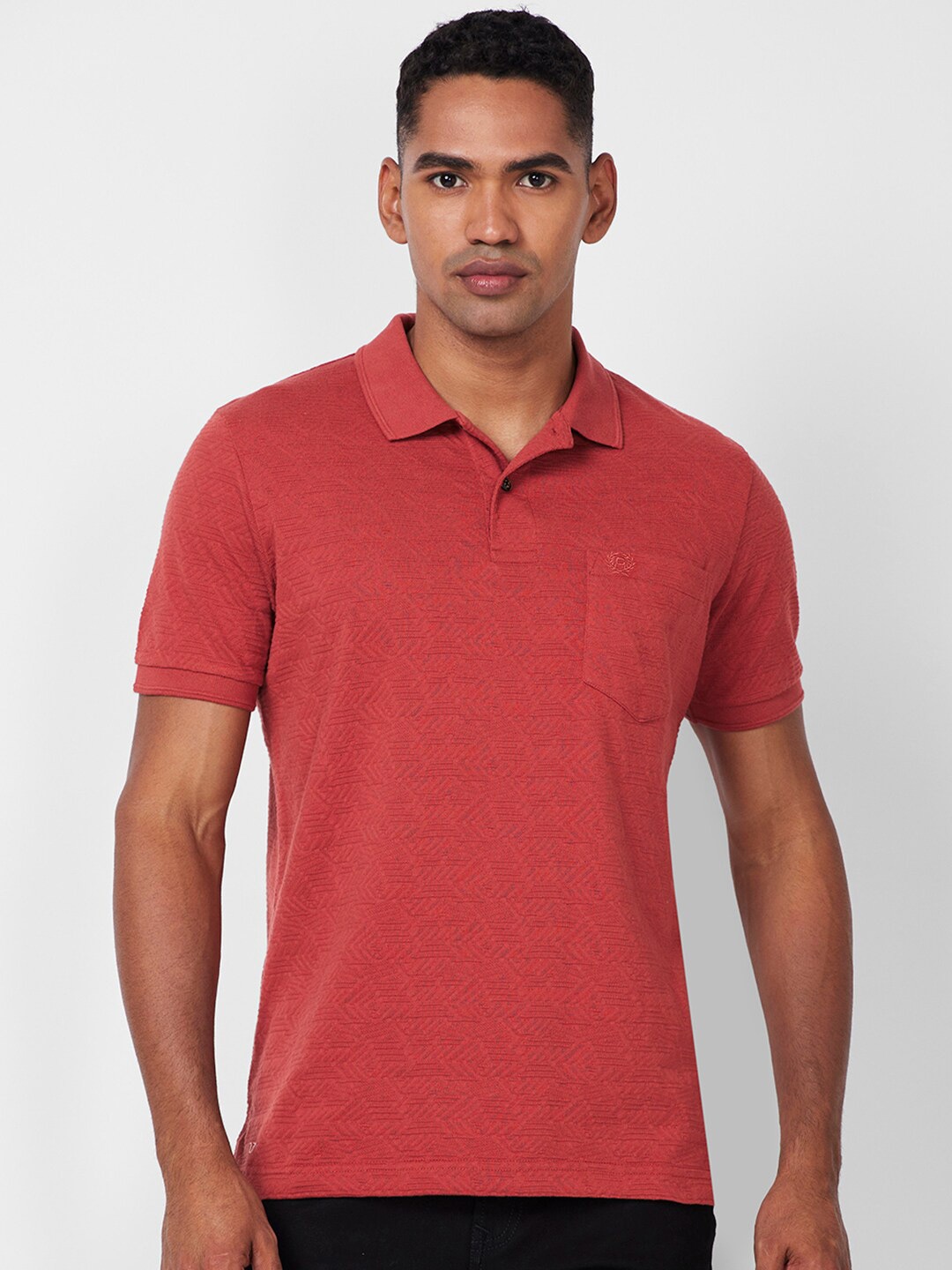 

CELSIUS Polo Collar Short Regular Sleeves Pockets Cotton Casual T-shirt, Red