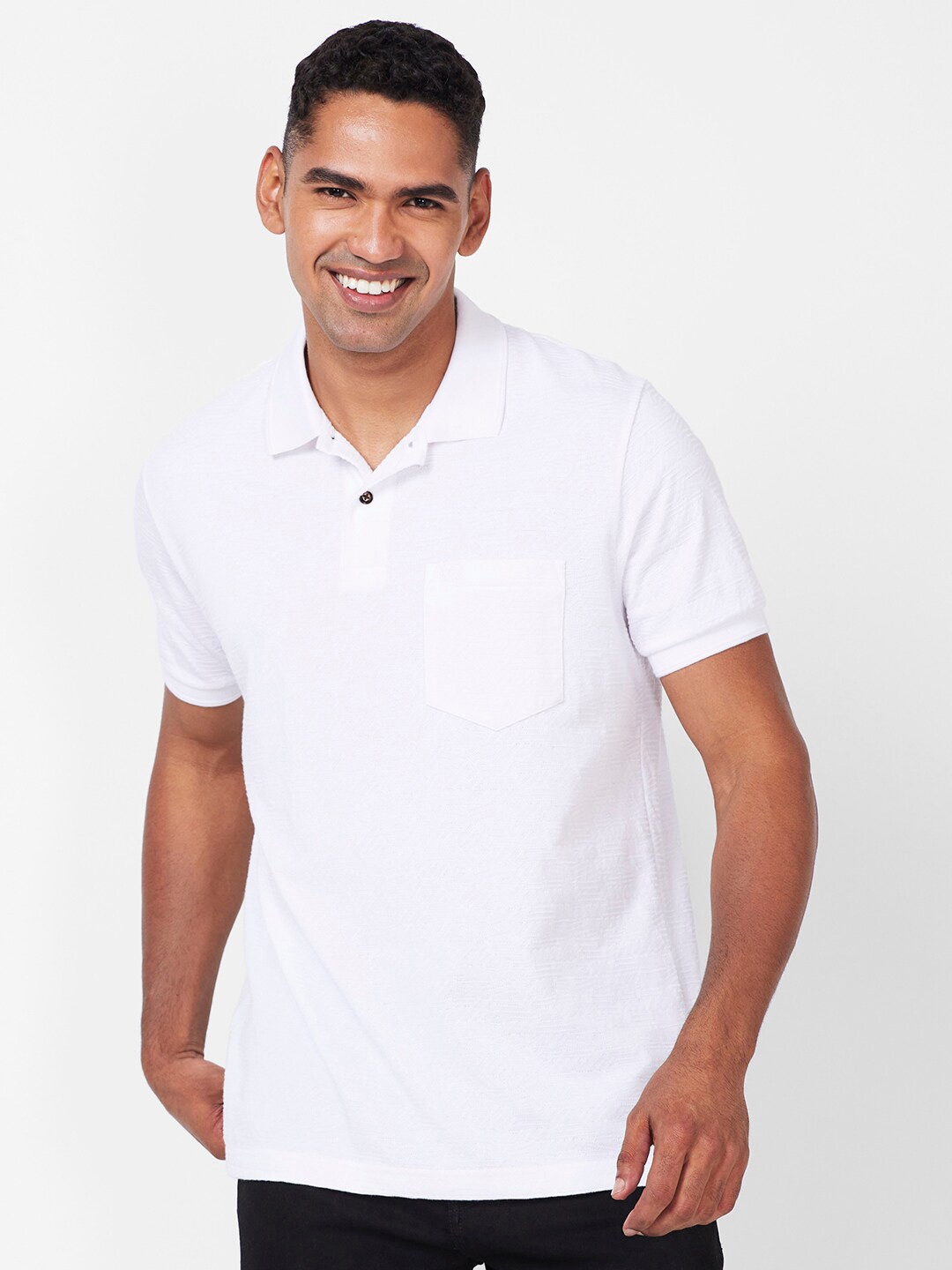 

CELSIUS Polo Collar Short Regular Sleeves Pockets Cotton Casual T-shirt, White