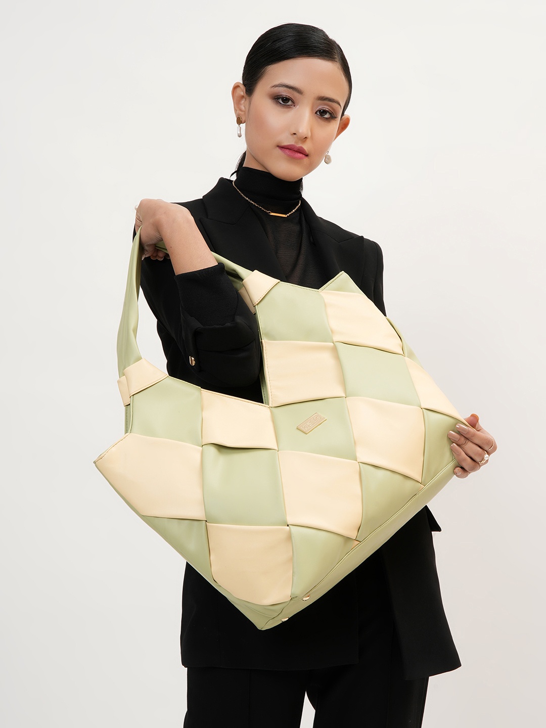 

KLEIO Colourblocked PU Oversized Shopper Tote Bag, Olive