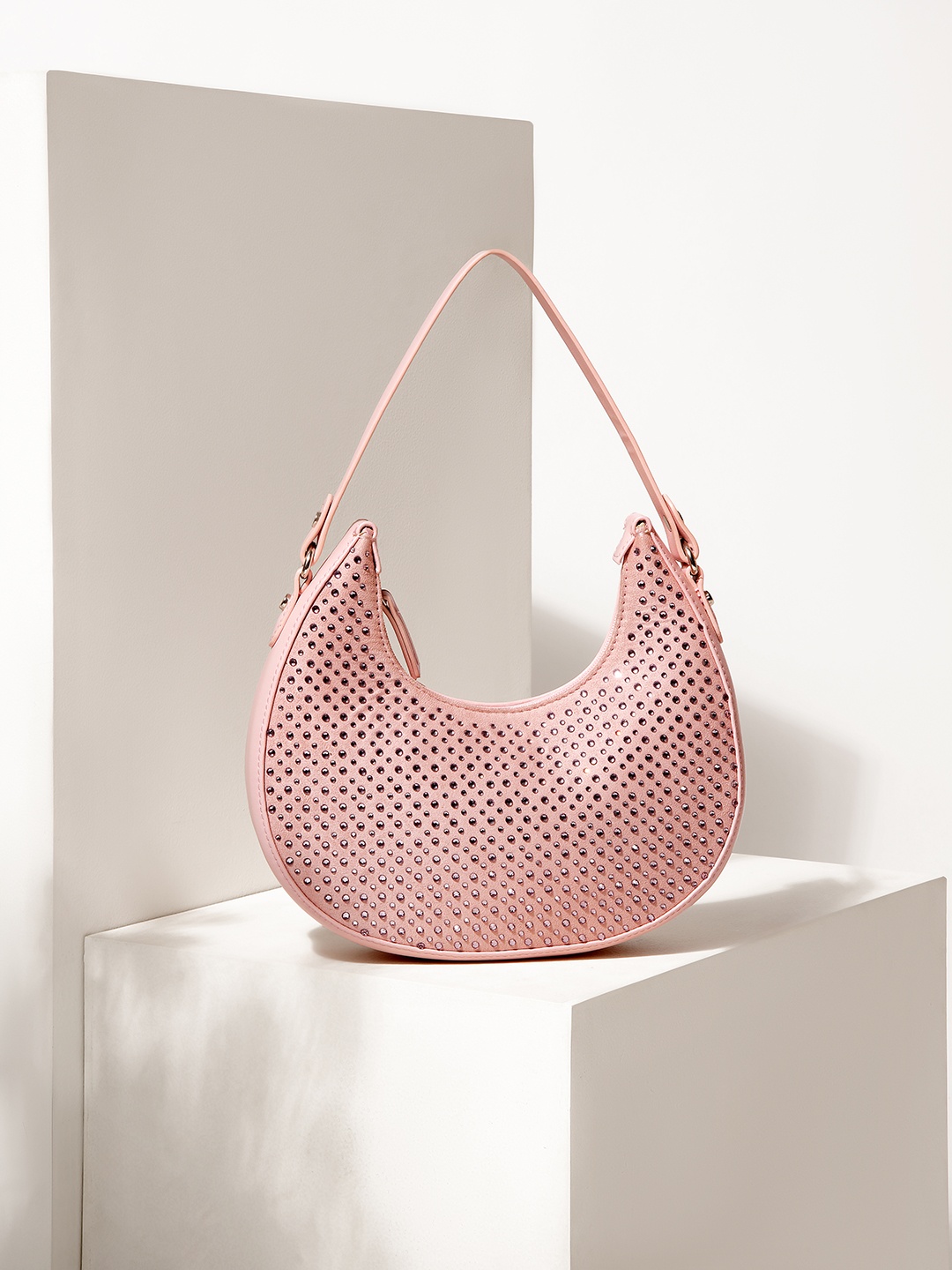 

KLEIO Embellished Half Moon Shoulder Bag, Pink