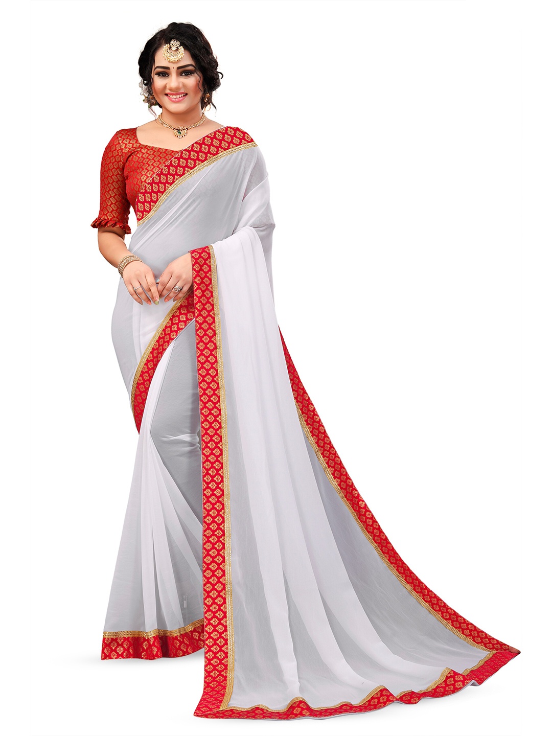 

VM TEJANI Pure Georgette Saree, White