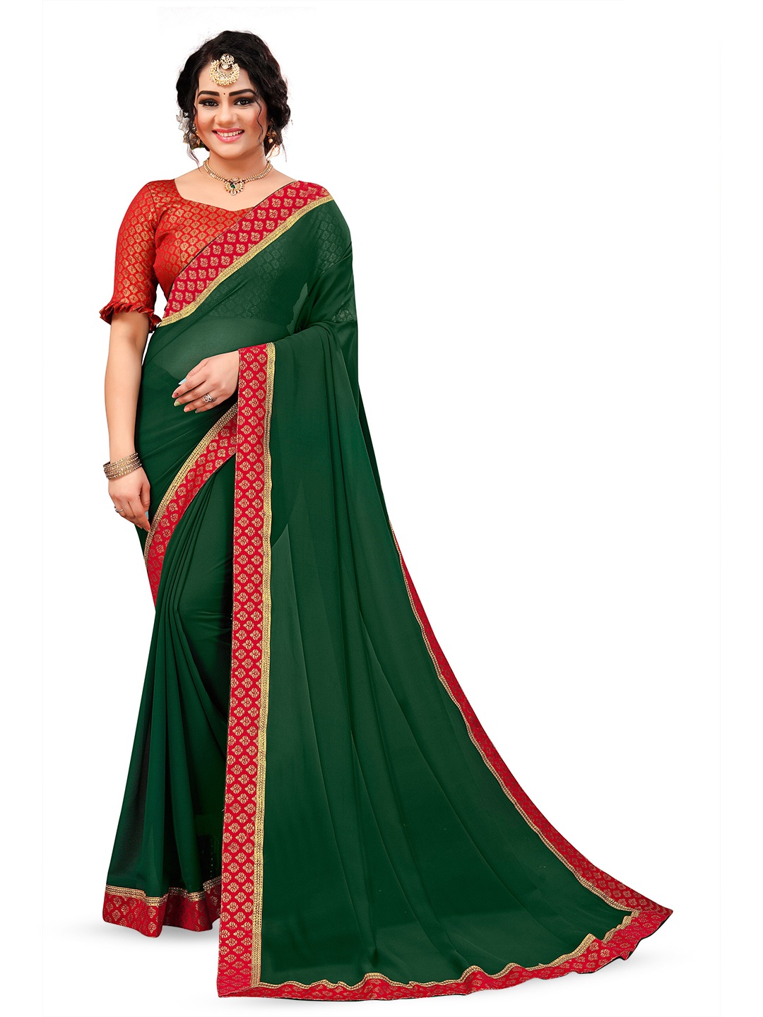 

VM TEJANI Woven Design Zari Pure Georgette Saree, Green