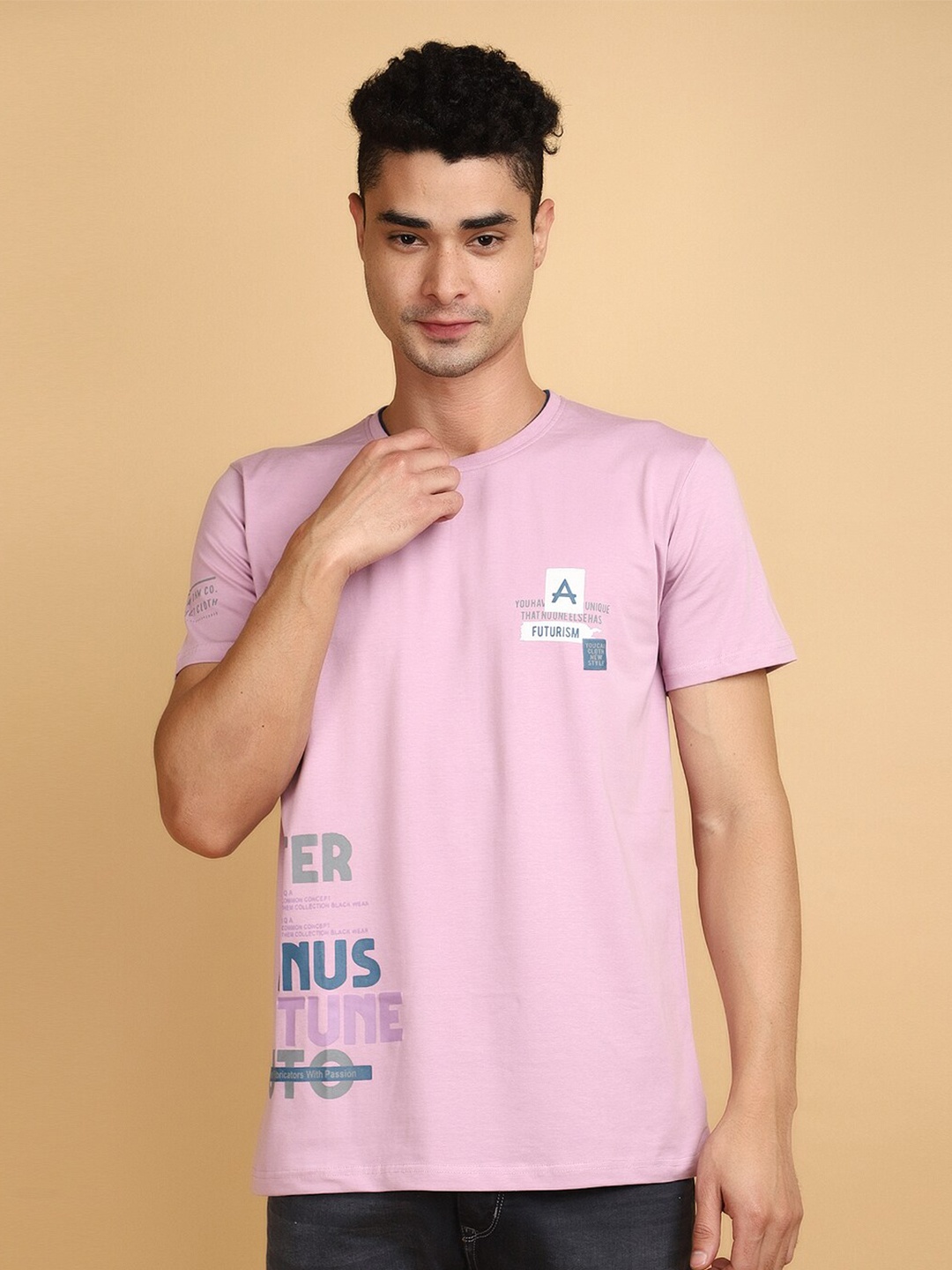 

V-Mart Typography Printed Round Neck T-shirt, Mauve