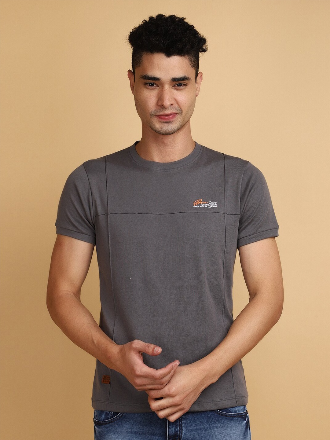 

V-Mart Rib Round Neck Short Sleeves Casual T-shirt, Grey