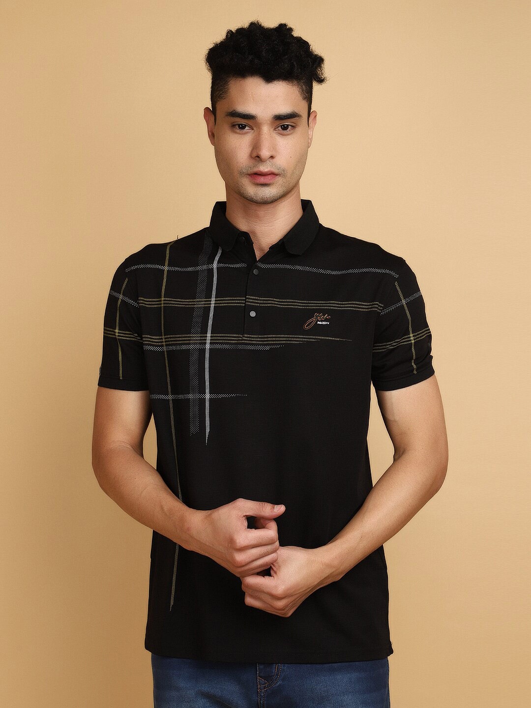 

V-Mart Printed Polo Collar Cotton Casual T-shirt, Black