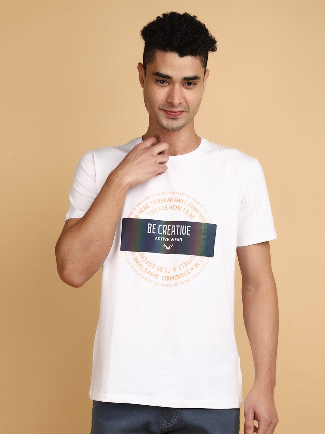 

V-Mart Printed Short Sleeves Round Neck Cotton T-shirt, White