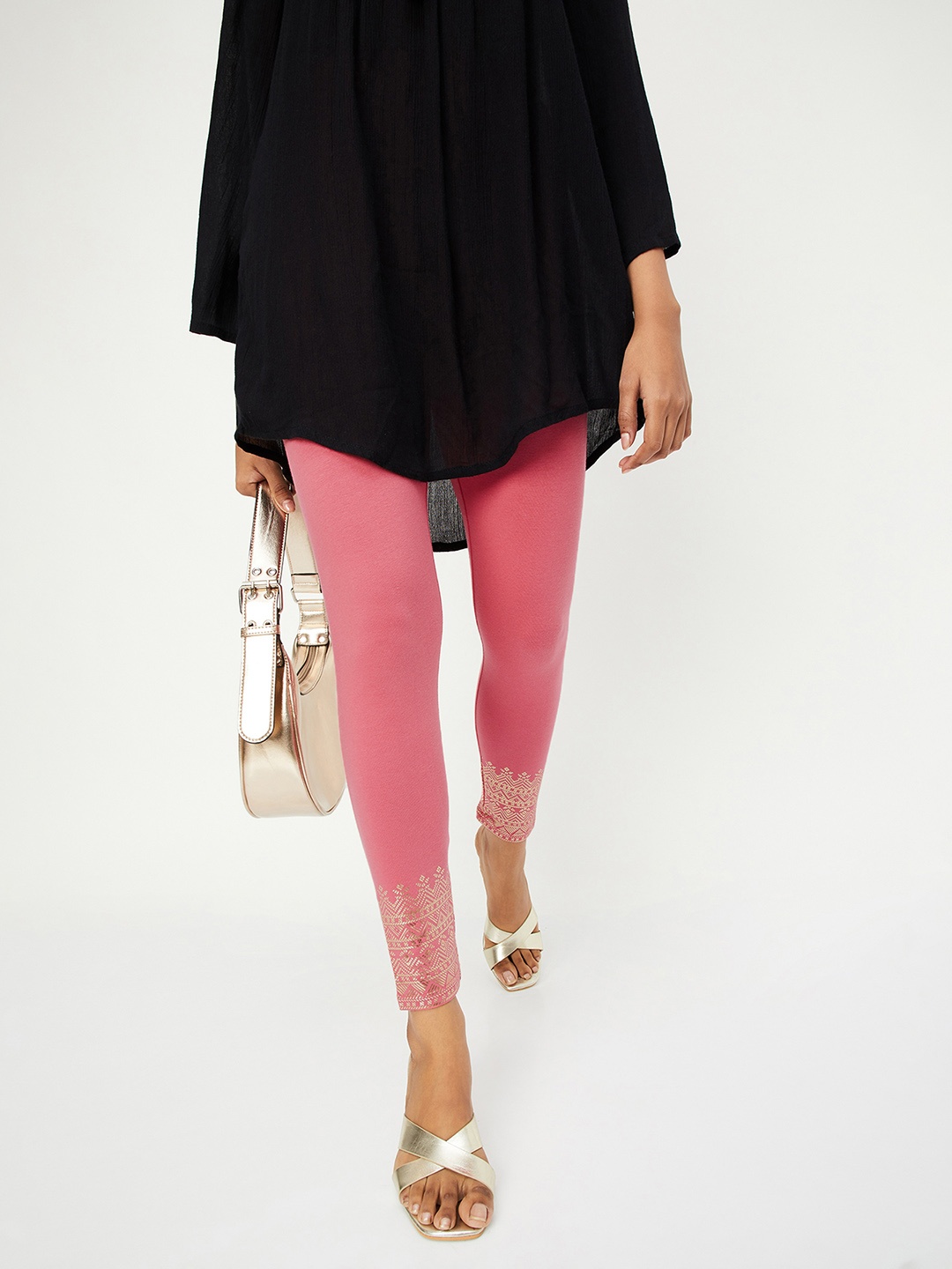 

max Ankle-Length Cotton Solid Printed Women Leggings, Red