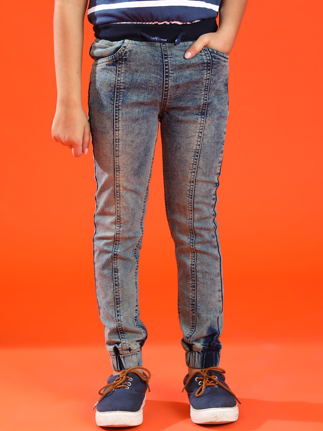 

TALES & STORIES Boys Mid-Rise Slim Fit Denim Joggers, Blue