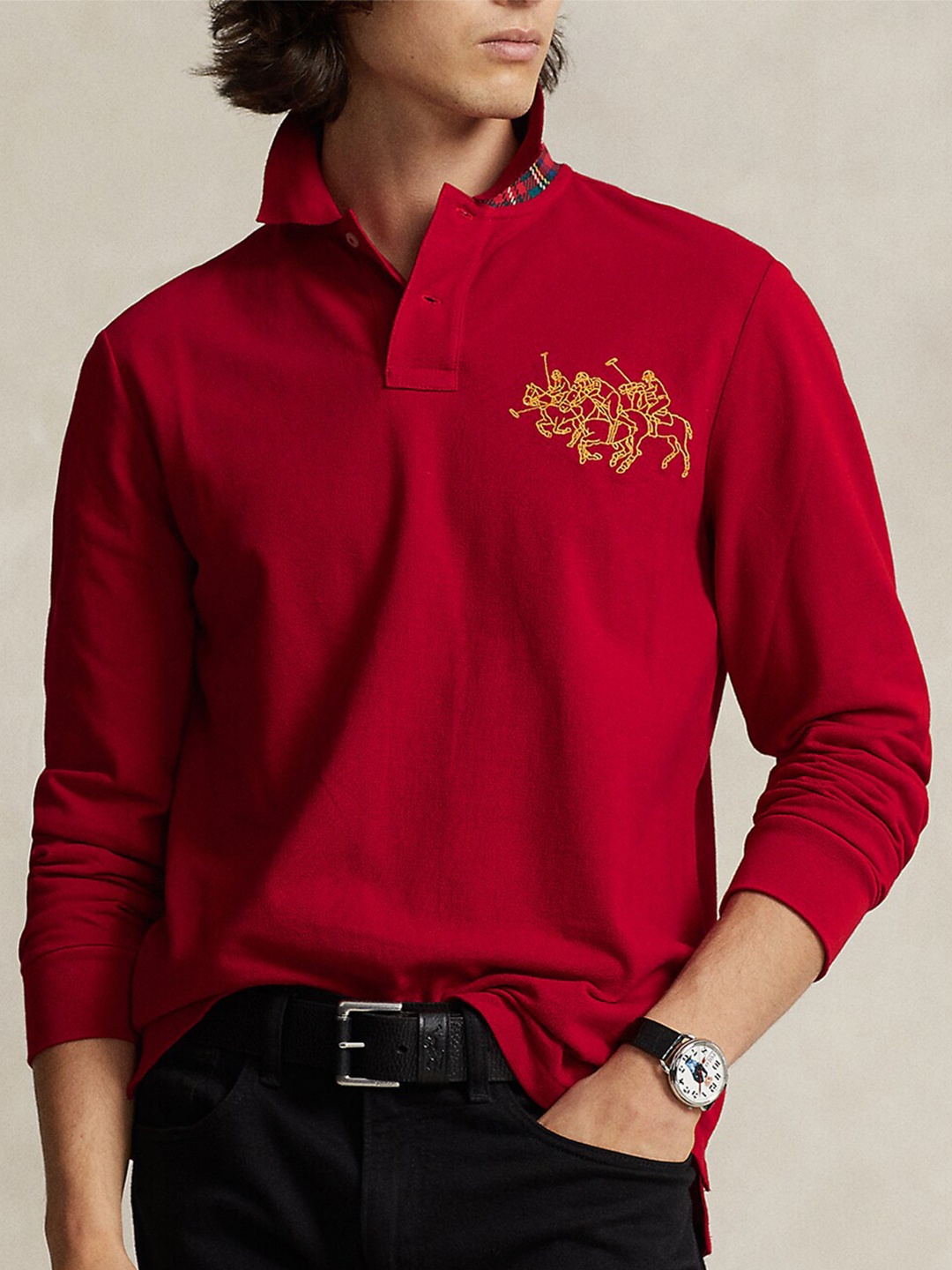 

Polo Ralph Lauren Polo Collar Long Sleeves Regular Fit Cotton T-shirt, Red