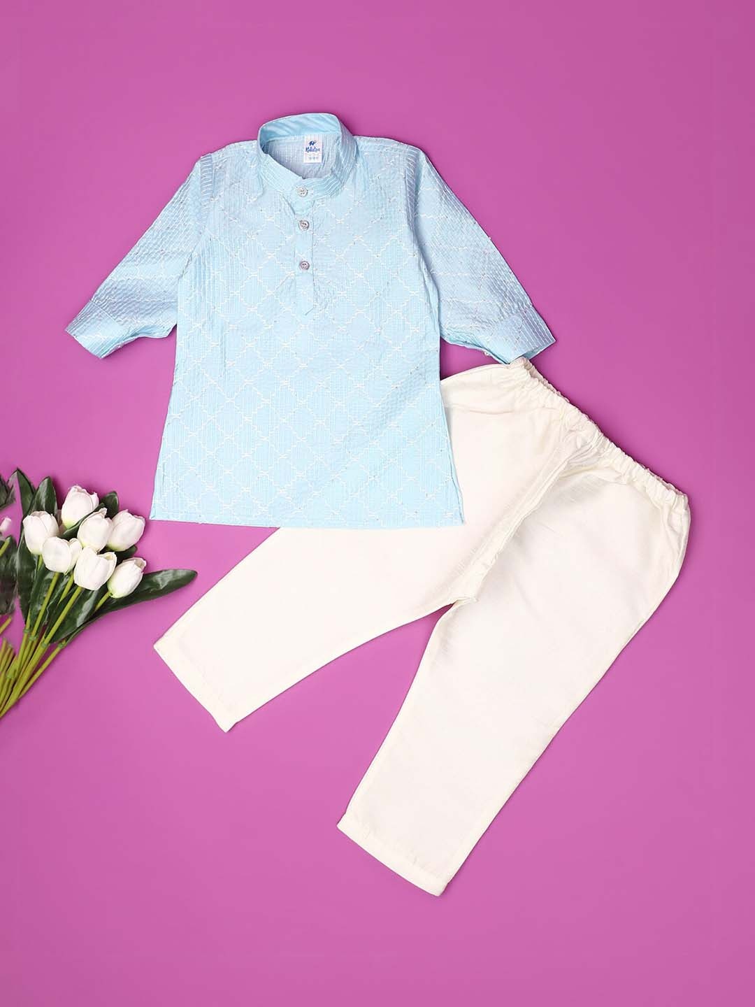 

V-Mart Infant Boys Pure Cotton Straight Kurta With Trousers Set, Blue