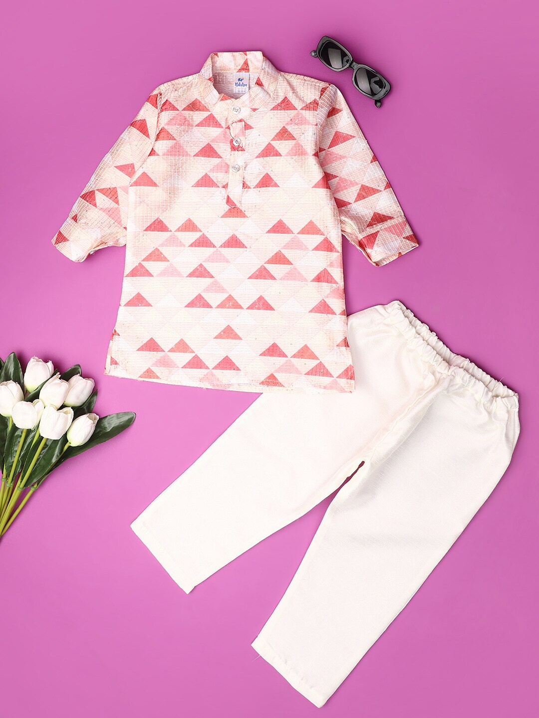 

V-Mart Infant Boys Printed Cotton Straight Kurta With Trousers Set, Peach