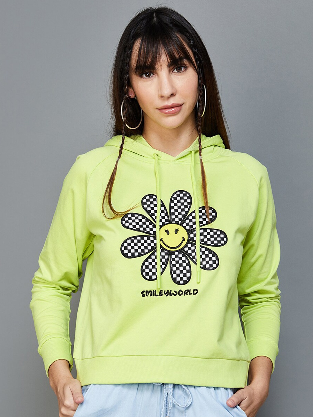 

SmileyWorld Graphic Printed Pure Cotton Hoooded Sweatshirt, Green