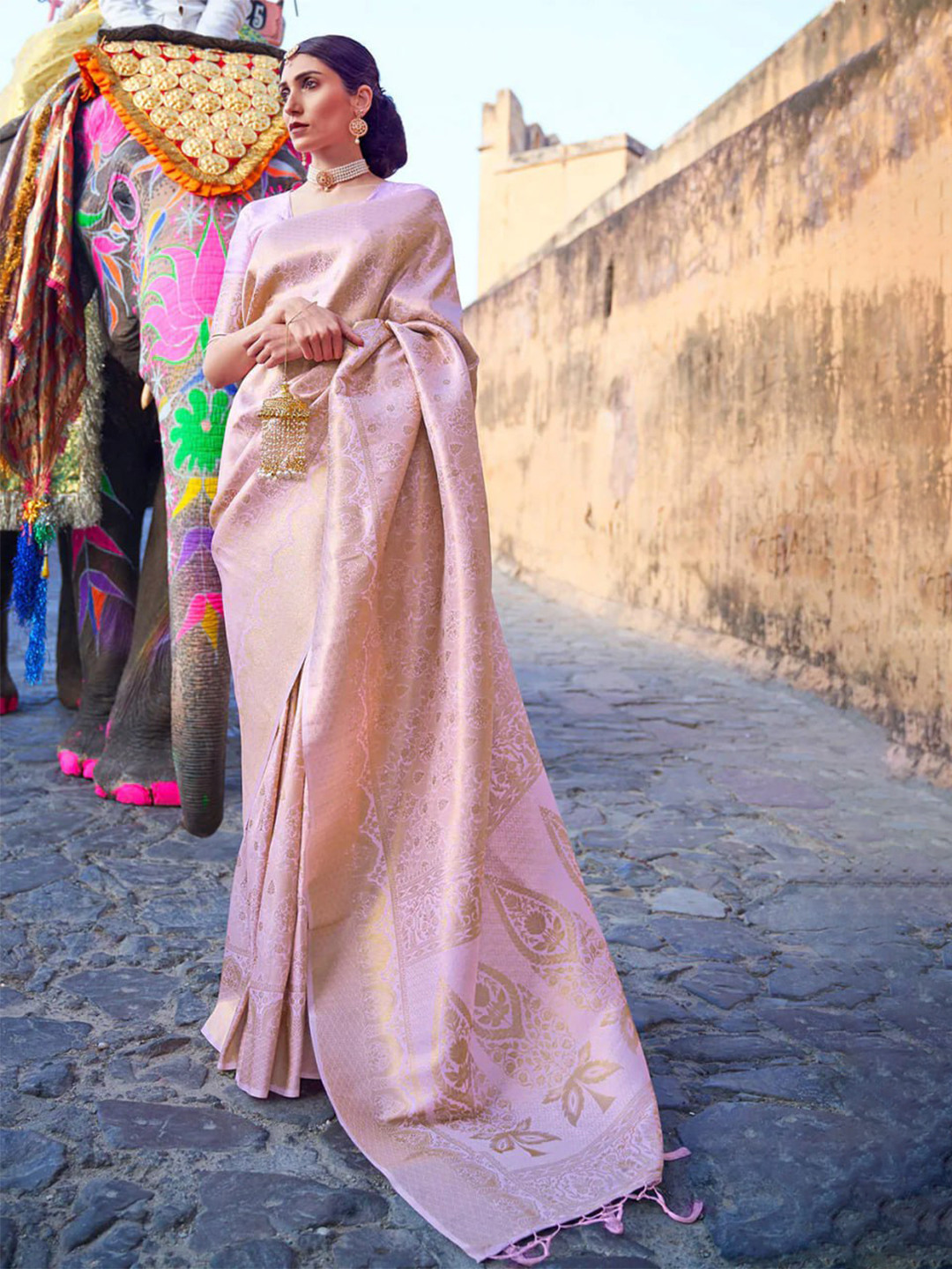 

Marziyaa Ethnic Woven Design Zari Silk Cotton Banarasi Saree, Pink