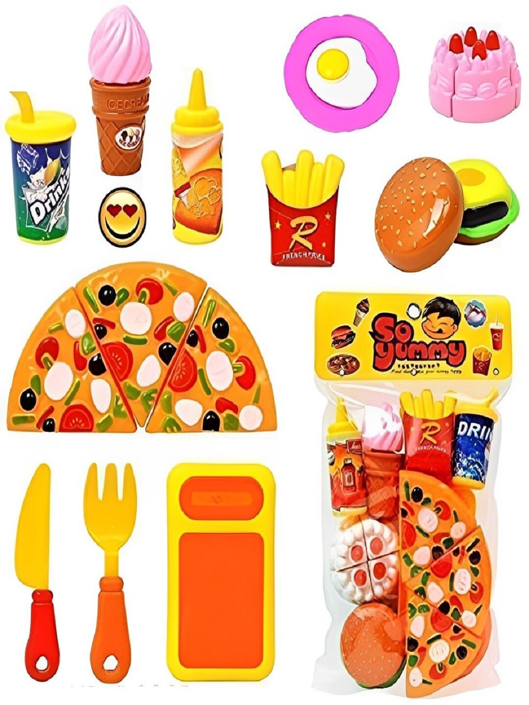 

PTV Kids Pizza Cutting Set Fast Food Lunch, Yellow