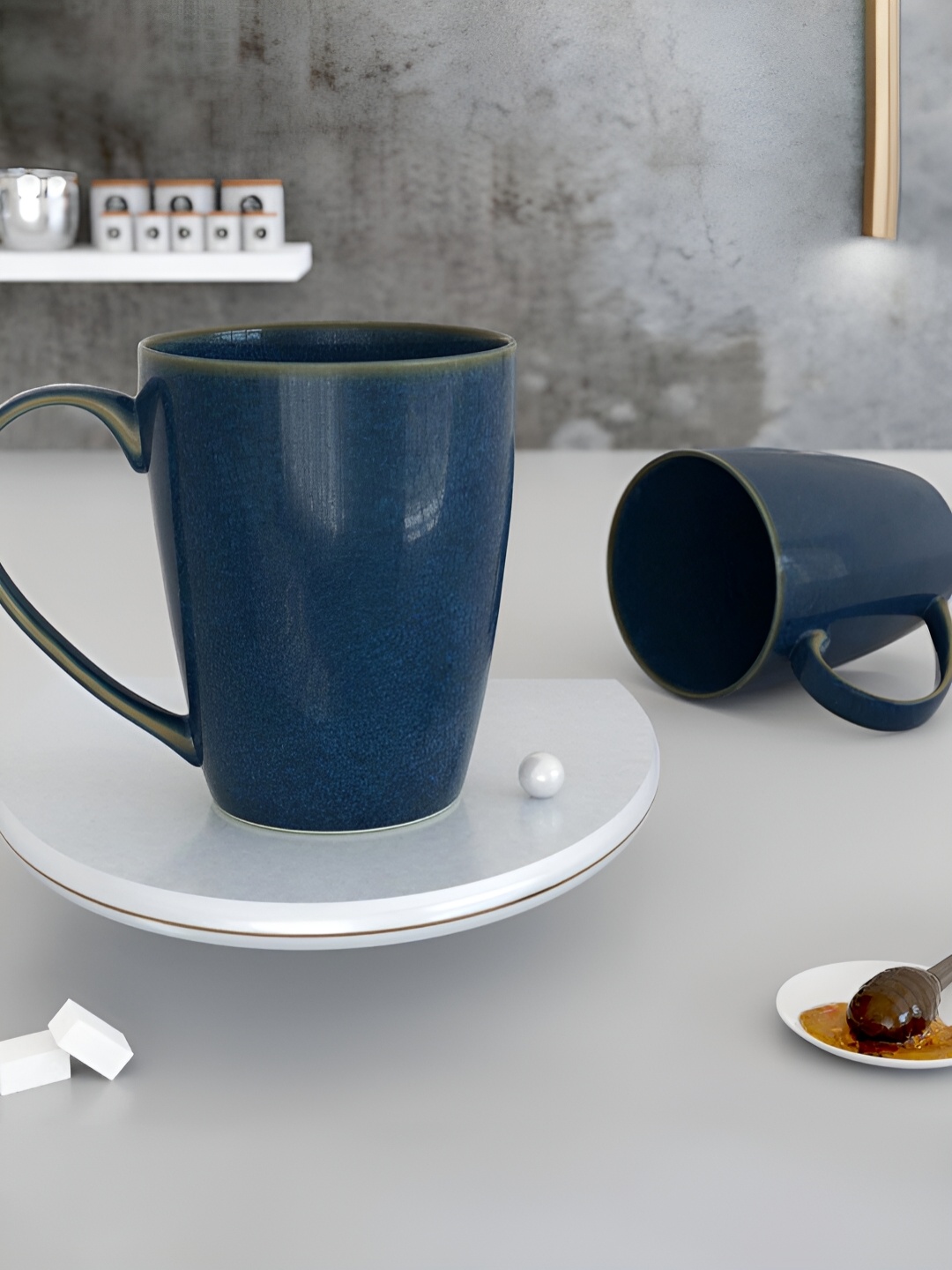 

The Earth Store Blue 2 Pieces Microwave Safe Glossy Finish Ceramic Mugs 340 ml Each