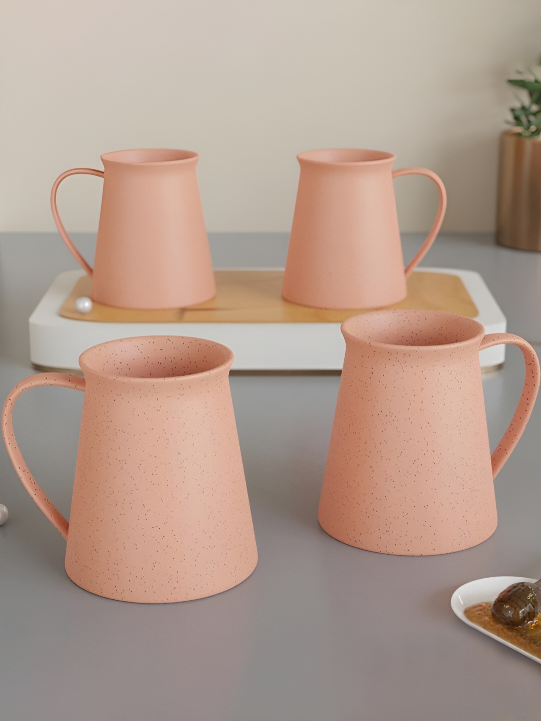 

The Earth Store Peach 4 Pieces Microwave Safe Glossy Finish Ceramic Mugs 320 ml Each