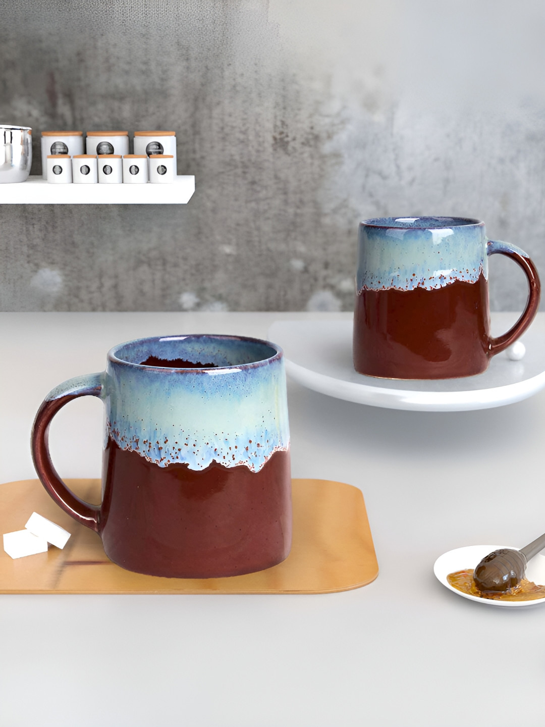 

The Earth Store Maroon 2 Pcs Printed Microwave Safe Glossy Finish Ceramic Mugs 330 ml Each