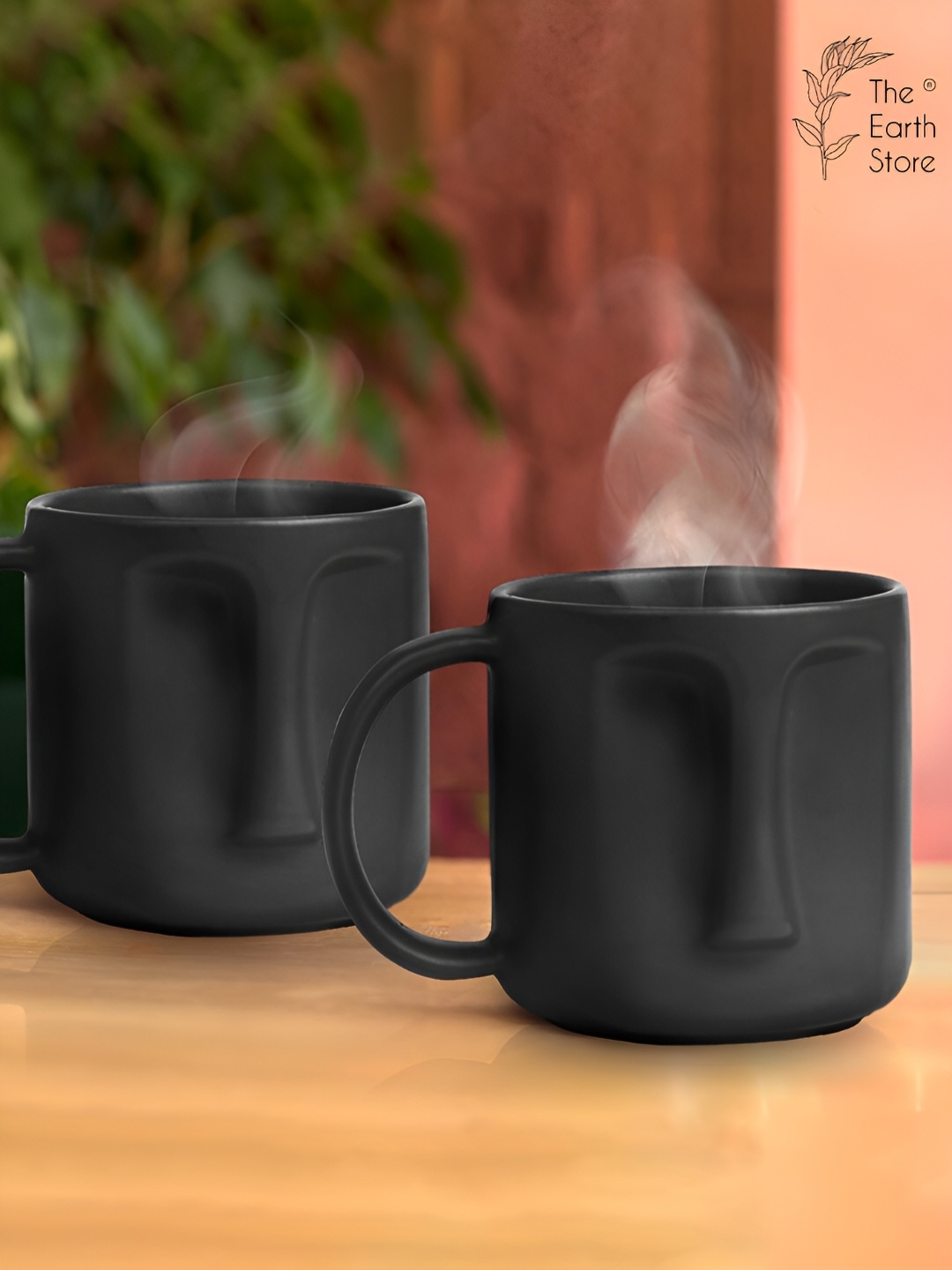 

The Earth Store Black 2 Pcs Textured Microwave Safe Matte Finish Ceramic Mugs 430 ml Each