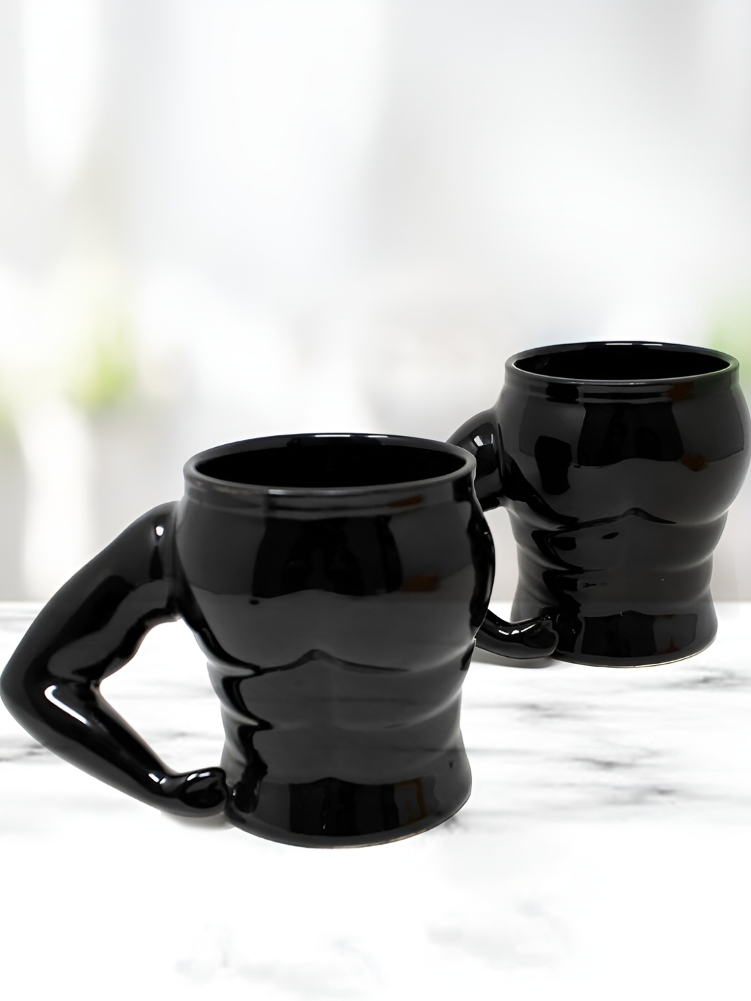 

The Earth Store Black 2 Pcs Textured Microwave Safe Glossy Finish Ceramic Mugs 400 ml Each