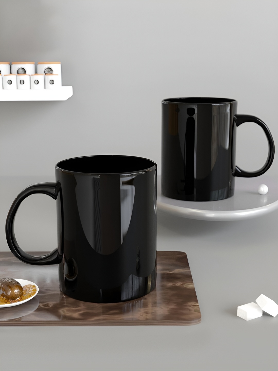 

The Earth Store Black 2 Pieces Microwave Safe Glossy Finish Ceramic Mugs 350 ml Each