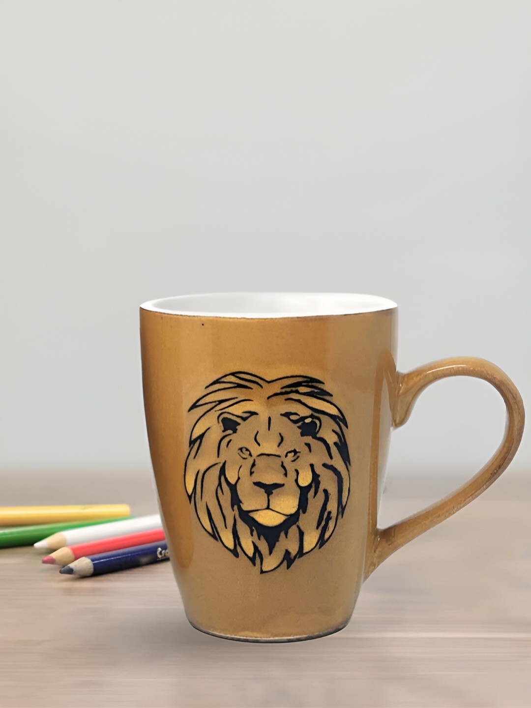 

The Earth Store Mustard Brown Printed Microwave Safe Glossy Finish Ceramic Mug 320 ml