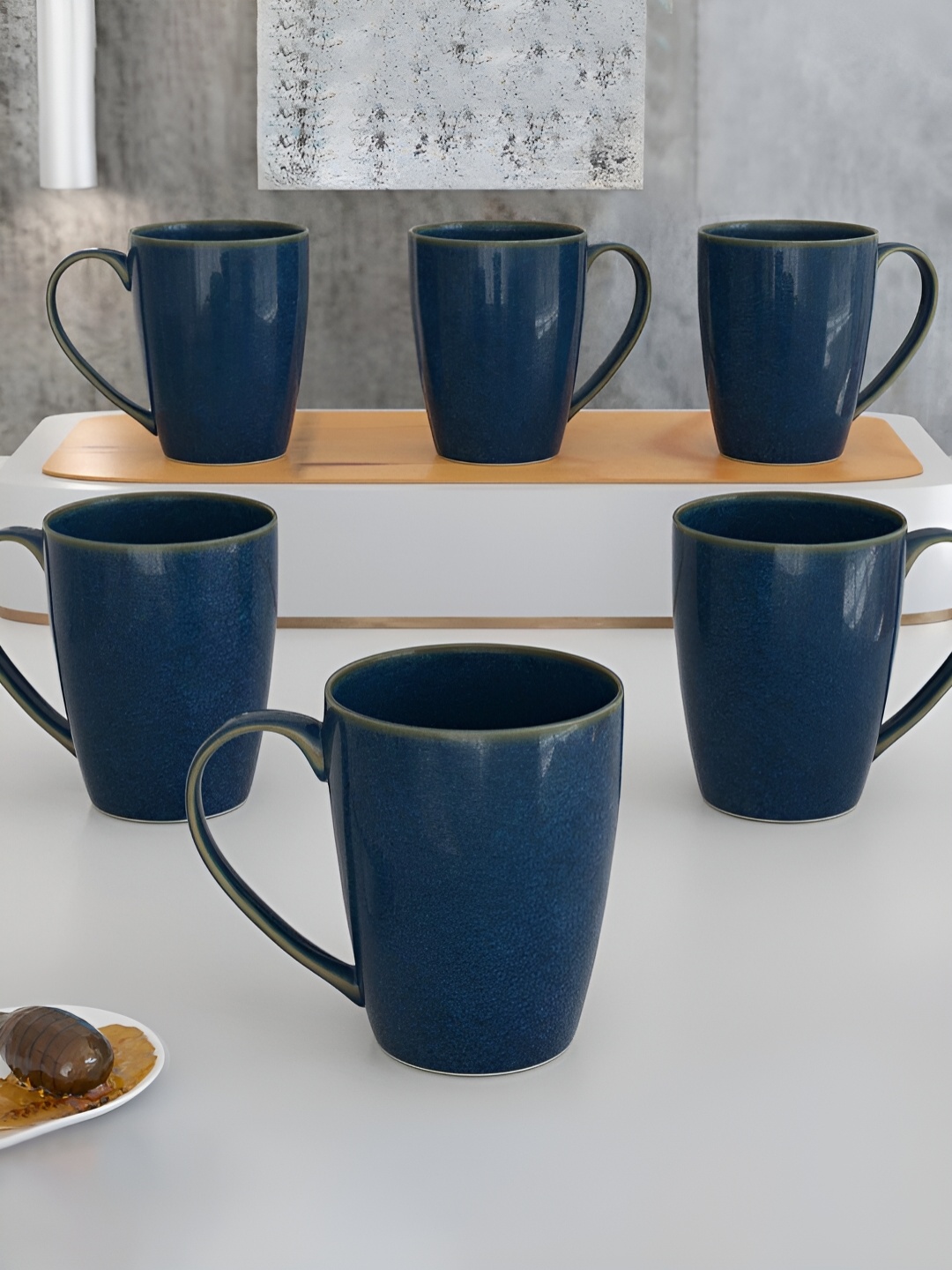 

The Earth Store Blue 6 Pieces Microwave Safe Glossy Finish Ceramic Mugs 340 ml Each