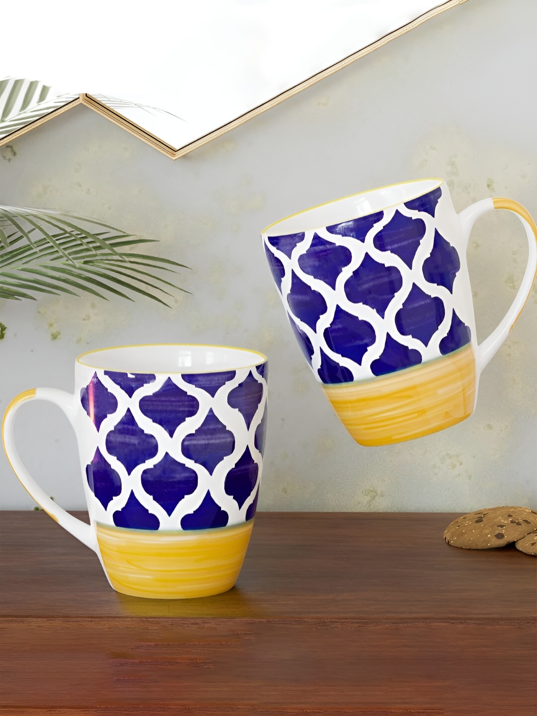 

The Earth Store Blue 2 Pcs Printed Microwave Safe Glossy Finish Ceramic Mugs 300 ml Each