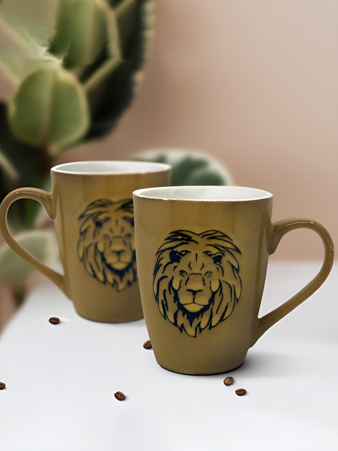

The Earth Store Lion Mustard 2 Pieces Printed Ceramic Glossy Mugs 320 ml Each
