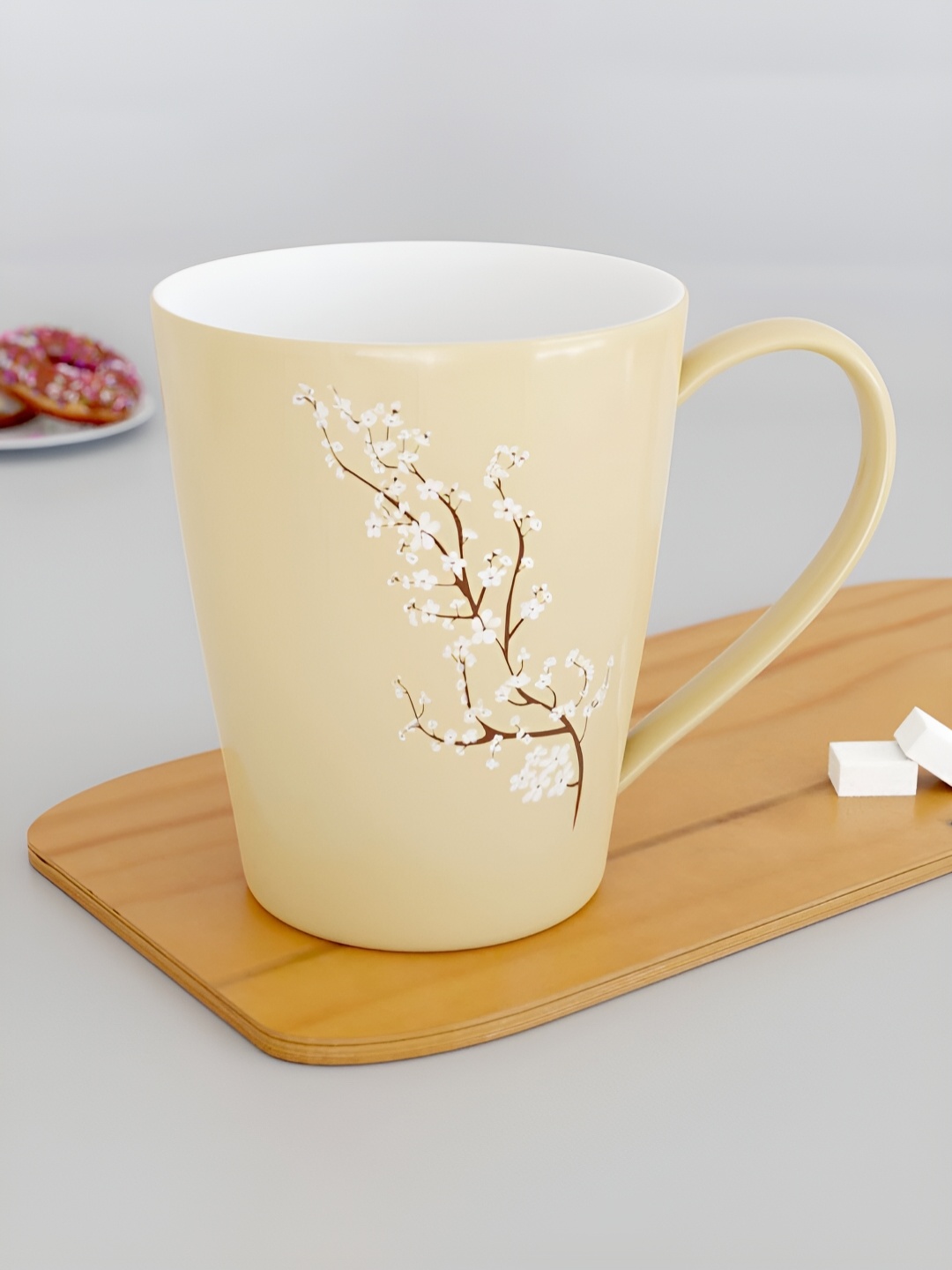 

The Earth Store Blossom Cream & White Printed Ceramic Glossy Mugs 330 ml