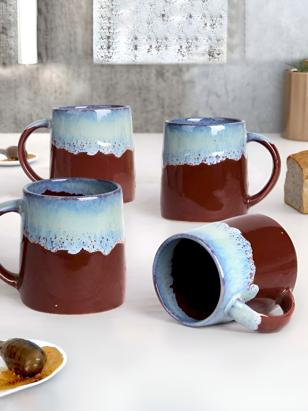 

The Earth Store Maroon 4 Pcs Microwave Safe Glossy Finish Ceramic Mugs 330 ml Each