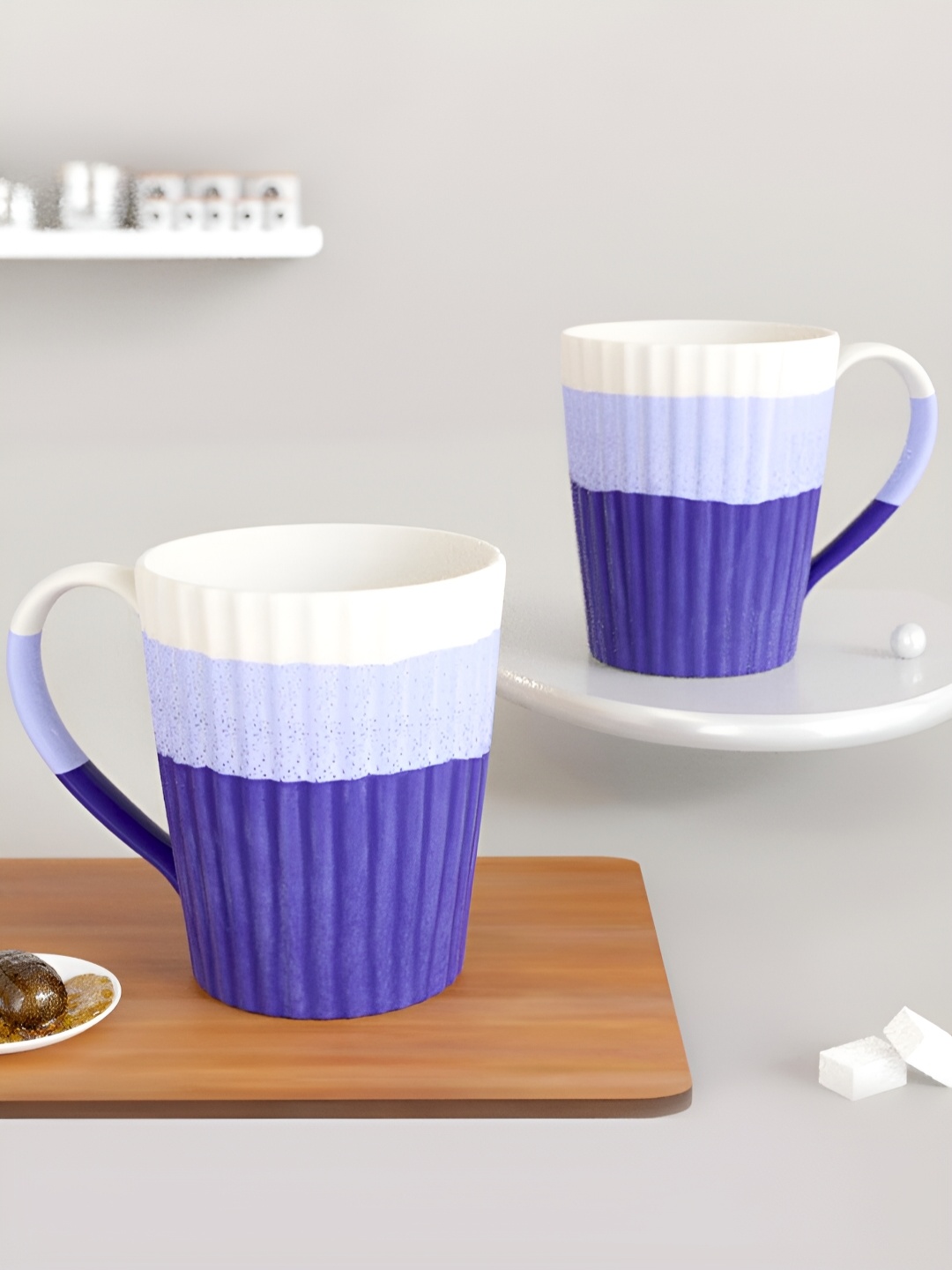 

The Earth Store Blue 2 Pcs Printed Microwave Safe Matte Finish Ceramic Mugs 330 ml Each